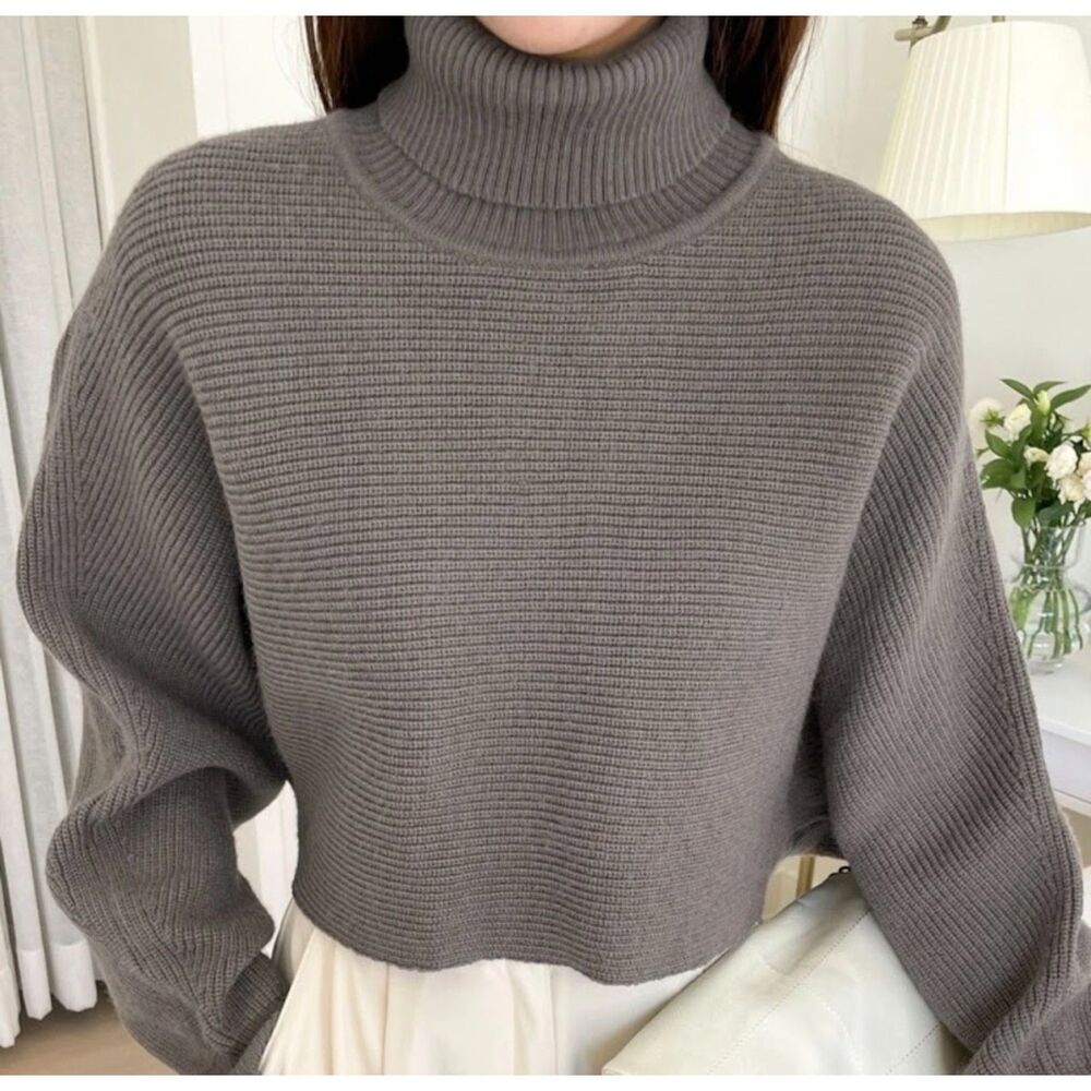 DAZY womens S M L Taupe sweater turtleneck cropped crop shirt dolman top slouchy